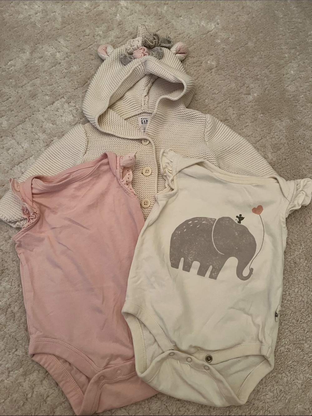 GAP Cream Knit Hooded Cardigan with Pink and Cream Onesies